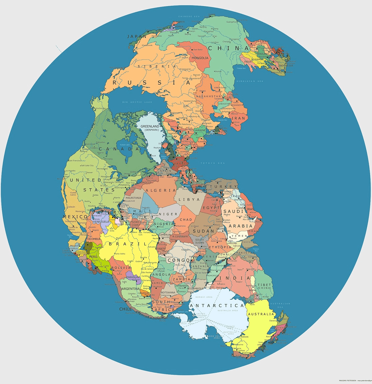 A world map showing pangea